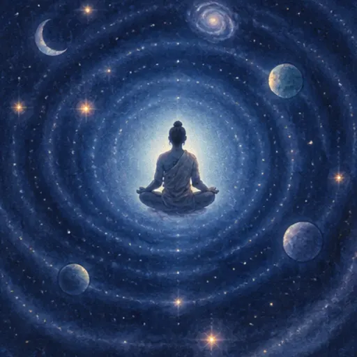 Leela cell 65, Uranta-loka, Plane of Inner Space, in watercolour